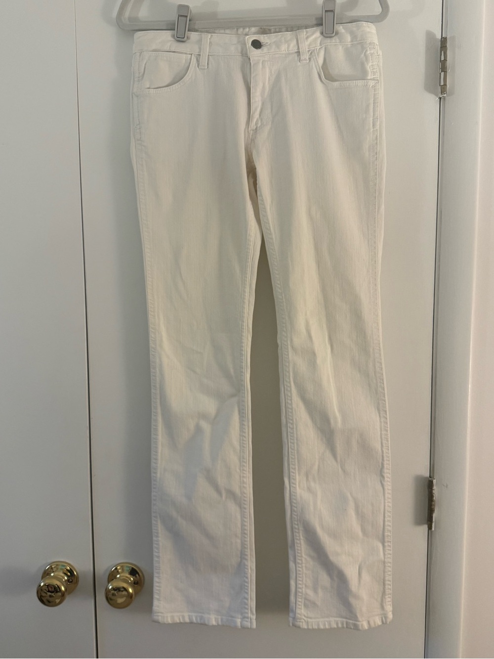 Lacoste Women’s White Jeans Size 28 HF3881 Crocodile Embroidered Straight Leg